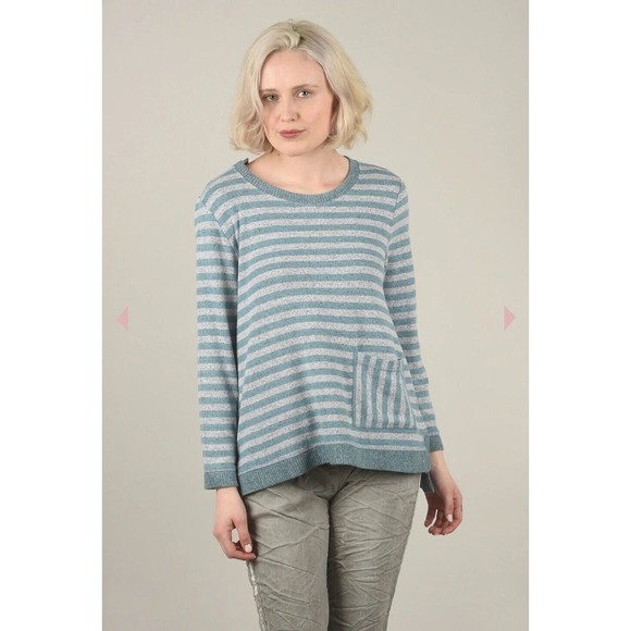 Habitat Tunic Super Soft‎ Fleece, Pullover Striped Seafoam Blue And Grey, LARGE - Picture 9 of 9